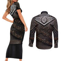 Legendary Viking Armor Couples Matching Short Sleeve Bodycon Dress and Long Sleeve Button Shirts Triple Horn Saga - Wonder Print Shop