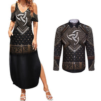 Legendary Viking Armor Couples Matching Summer Maxi Dress and Long Sleeve Button Shirts Triple Horn Saga - Wonder Print Shop