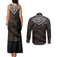 Legendary Viking Armor Couples Matching Tank Maxi Dress and Long Sleeve Button Shirts Triple Horn Saga - Wonder Print Shop
