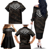 Legendary Viking Armor Family Matching Off Shoulder Long Sleeve Dress and Hawaiian Shirt Triple Horn Saga - Wonder Print Shop