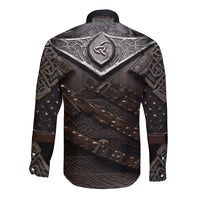 Legendary Viking Armor Long Sleeve Button Shirt Triple Horn Saga - Wonder Print Shop