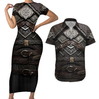 Viking Warrior Armor Couples Matching Short Sleeve Bodycon Dress and Hawaiian Shirt Fenrir Wolf Symbol - Wonder Print Shop