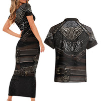Viking Warrior Armor Couples Matching Short Sleeve Bodycon Dress and Hawaiian Shirt Fenrir Wolf Symbol - Wonder Print Shop