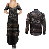 Viking Warrior Armor Couples Matching Summer Maxi Dress and Long Sleeve Button Shirts Fenrir Wolf Symbol - Wonder Print Shop