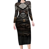 Viking Warrior Armor Family Matching Long Sleeve Bodycon Dress and Hawaiian Shirt Fenrir Wolf Symbol - Wonder Print Shop
