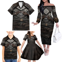 Viking Warrior Armor Family Matching Off Shoulder Long Sleeve Dress and Hawaiian Shirt Fenrir Wolf Symbol - Wonder Print Shop