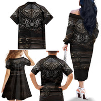 Viking Warrior Armor Family Matching Off Shoulder Long Sleeve Dress and Hawaiian Shirt Fenrir Wolf Symbol - Wonder Print Shop