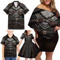 Viking Warrior Armor Family Matching Off Shoulder Short Dress and Hawaiian Shirt Fenrir Wolf Symbol - Wonder Print Shop