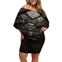 Viking Warrior Armor Family Matching Off Shoulder Short Dress and Hawaiian Shirt Fenrir Wolf Symbol - Wonder Print Shop