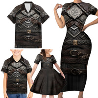 Viking Warrior Armor Family Matching Short Sleeve Bodycon Dress and Hawaiian Shirt Fenrir Wolf Symbol - Wonder Print Shop
