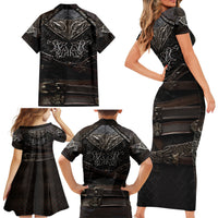 Viking Warrior Armor Family Matching Short Sleeve Bodycon Dress and Hawaiian Shirt Fenrir Wolf Symbol - Wonder Print Shop