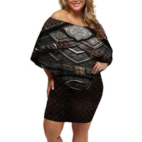 Viking Warrior Armor Off Shoulder Short Dress Fenrir Wolf Symbol - Wonder Print Shop
