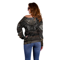 Viking Warrior Armor Off Shoulder Sweater Fenrir Wolf Symbol - Wonder Print Shop