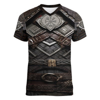 Viking Warrior Armor Women V Neck T Shirt Fenrir Wolf Symbol - Wonder Print Shop