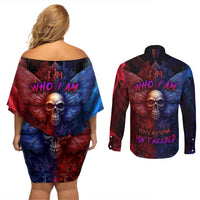 I am Who I Am Your Approval Isn't Needed Couples Matching Off Shoulder Short Dress and Long Sleeve Button Shirts - Wonder Print Shop