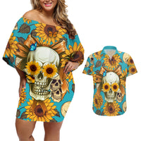 She Is Sunshine Mixed With A Little Hurricane Couples Matching Off Shoulder Short Dress and Hawaiian Shirt - Wonder Print Shop