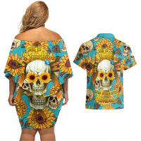 She Is Sunshine Mixed With A Little Hurricane Couples Matching Off Shoulder Short Dress and Hawaiian Shirt - Wonder Print Shop