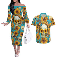 She Is Sunshine Mixed With A Little Hurricane Couples Matching Off The Shoulder Long Sleeve Dress and Hawaiian Shirt - Wonder Print Shop