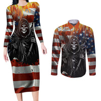 America Live It Love it Or Get the Hell Out Couples Matching Long Sleeve Bodycon Dress and Long Sleeve Button Shirts - Wonder Print Shop