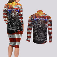 America Live It Love it Or Get the Hell Out Couples Matching Long Sleeve Bodycon Dress and Long Sleeve Button Shirts - Wonder Print Shop