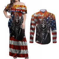 America Live It Love it Or Get the Hell Out Couples Matching Off Shoulder Maxi Dress and Long Sleeve Button Shirts - Wonder Print Shop