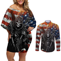America Live It Love it Or Get the Hell Out Couples Matching Off Shoulder Short Dress and Long Sleeve Button Shirts - Wonder Print Shop