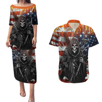 America Live It Love it Or Get the Hell Out Couples Matching Puletasi Dress and Hawaiian Shirt - Wonder Print Shop