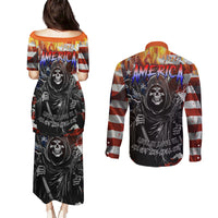 America Live It Love it Or Get the Hell Out Couples Matching Puletasi Dress and Long Sleeve Button Shirts - Wonder Print Shop