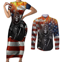 America Live It Love it Or Get the Hell Out Couples Matching Short Sleeve Bodycon Dress and Long Sleeve Button Shirts - Wonder Print Shop