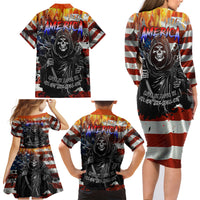 America Live It Love it Or Get the Hell Out Family Matching Long Sleeve Bodycon Dress and Hawaiian Shirt - Wonder Print Shop