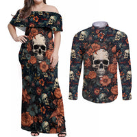I Talk I Smile I Laugh Too But Be Care Ful When I'm Silent Couples Matching Off Shoulder Maxi Dress and Long Sleeve Button Shirts - Wonder Print Shop