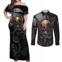 People Give Me The Creep Couples Matching Off Shoulder Maxi Dress and Long Sleeve Button Shirts - Wonder Print Shop