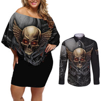 People Give Me The Creep Couples Matching Off Shoulder Short Dress and Long Sleeve Button Shirts - Wonder Print Shop