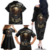 People Give Me The Creep Family Matching Off Shoulder Long Sleeve Dress and Hawaiian Shirt - Wonder Print Shop