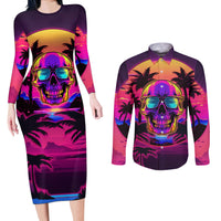 Foreuer Chasing Sunsets Skull Couples Matching Long Sleeve Bodycon Dress and Long Sleeve Button Shirts - Wonder Print Shop
