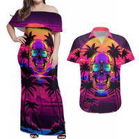 Foreuer Chasing Sunsets Skull Couples Matching Off Shoulder Maxi Dress and Hawaiian Shirt - Wonder Print Shop