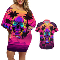 Foreuer Chasing Sunsets Skull Couples Matching Off Shoulder Short Dress and Hawaiian Shirt - Wonder Print Shop