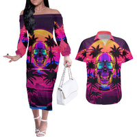 Foreuer Chasing Sunsets Skull Couples Matching Off The Shoulder Long Sleeve Dress and Hawaiian Shirt - Wonder Print Shop