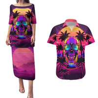 Foreuer Chasing Sunsets Skull Couples Matching Puletasi Dress and Hawaiian Shirt - Wonder Print Shop