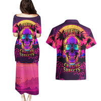 Foreuer Chasing Sunsets Skull Couples Matching Puletasi Dress and Hawaiian Shirt - Wonder Print Shop