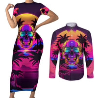 Foreuer Chasing Sunsets Skull Couples Matching Short Sleeve Bodycon Dress and Long Sleeve Button Shirts - Wonder Print Shop