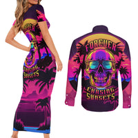 Foreuer Chasing Sunsets Skull Couples Matching Short Sleeve Bodycon Dress and Long Sleeve Button Shirts - Wonder Print Shop