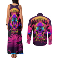 Foreuer Chasing Sunsets Skull Couples Matching Tank Maxi Dress and Long Sleeve Button Shirts - Wonder Print Shop