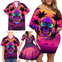 Foreuer Chasing Sunsets Skull Family Matching Off Shoulder Short Dress and Hawaiian Shirt - Wonder Print Shop
