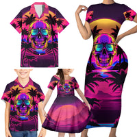 Foreuer Chasing Sunsets Skull Family Matching Short Sleeve Bodycon Dress and Hawaiian Shirt - Wonder Print Shop