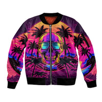 Foreuer Chasing Sunsets Skull Sleeve Zip Bomber Jacket - Wonder Print Shop