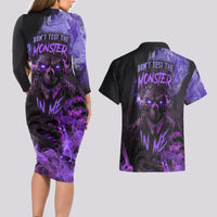 Don't Test The Monster In Me Couples Matching Long Sleeve Bodycon Dress and Hawaiian Shirt - Wonder Print Shop