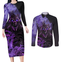 Don't Test The Monster In Me Couples Matching Long Sleeve Bodycon Dress and Long Sleeve Button Shirts - Wonder Print Shop