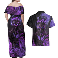 Don't Test The Monster In Me Couples Matching Off Shoulder Maxi Dress and Hawaiian Shirt - Wonder Print Shop