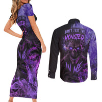 Don't Test The Monster In Me Couples Matching Short Sleeve Bodycon Dress and Long Sleeve Button Shirts - Wonder Print Shop